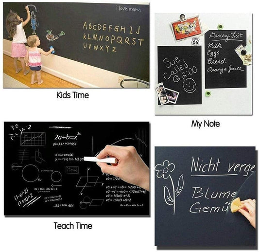 21182 Black Board Vinyl (45x200cm) Wall Sticker Removable Decal Chalkboard with 5 Chalks for Home School Office College Room Kitchen Kids
