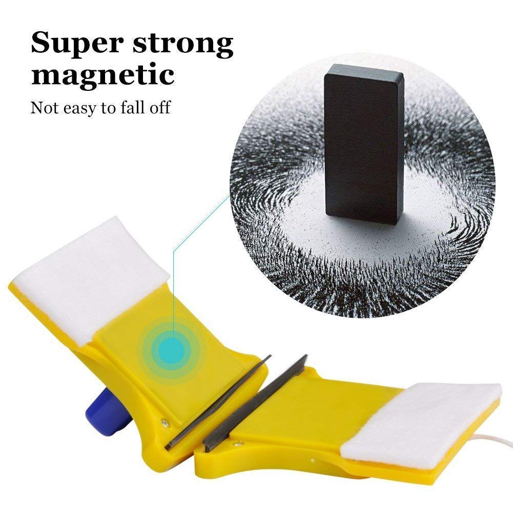 20596 Magnetic Window Cleaner Double-Side Glazed Square Two Sided Glass Cleaner Wiper with 2 Extra Cleaning Cotton