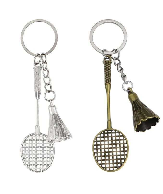 20707 {12 Pcs} Unisex Badminton Keychain for Women & Men | Racket Shuttle Keyring | Antique Finish Metal Sports Key Holder