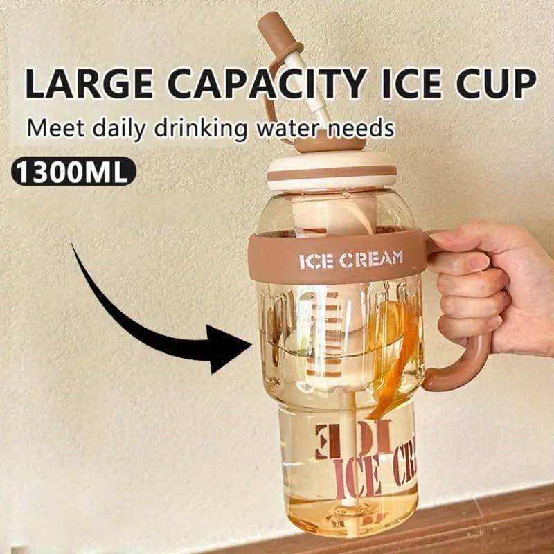 20529 Water Bottle with Straw and Handle| Transparent Tumbler Ice Cream Insulated Bottle| Leak-Proof Sports and Gym Fitness Shaker Bottle|1300ML Tumbler for Outdoor {Muticolor}