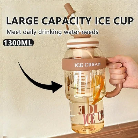 20529 Water Bottle with Straw and Handle| Transparent Tumbler Ice Cream Insulated Bottle| Leak-Proof Sports and Gym Fitness Shaker Bottle|1300ML Tumbler for Outdoor {Muticolor}