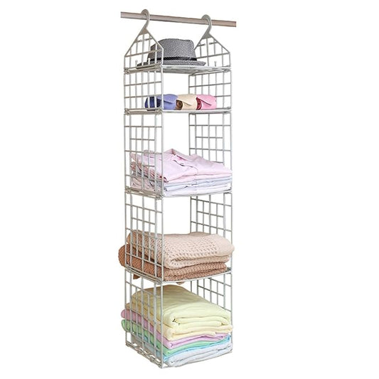 21068 5 Layer Folding Plastic Clothes Storage Rack | Hanging Wardrobe Organizer for Closet | Space Saving Shelves for Clothes, Dormitory & Home Use (White)