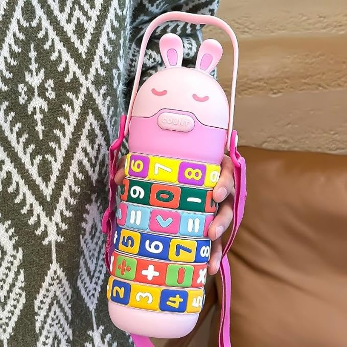 10080 Kids Math Learning Water Bottle | 520ml Rotatable Rainbow Number Puzzle Sipper | BPA-Free Leakproof School Bottle with Straw, Adjustable Strap & Handle