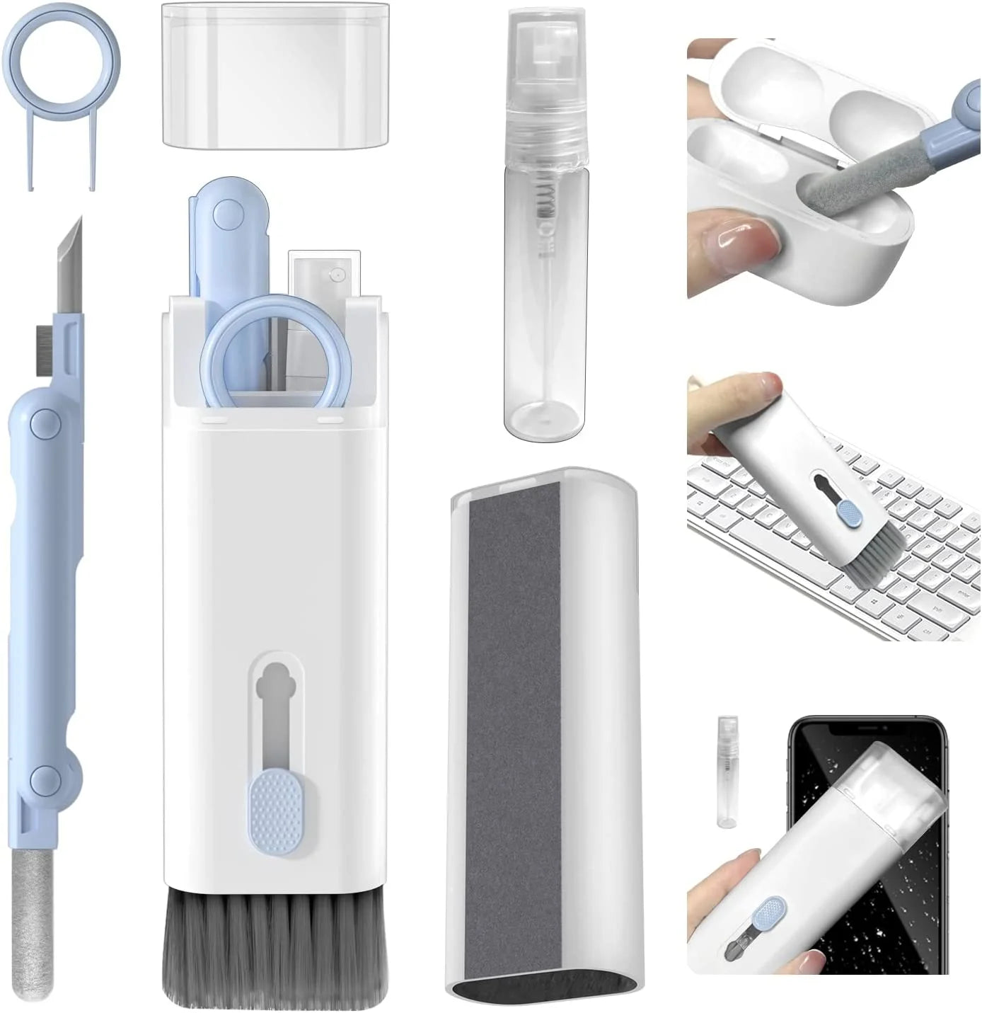 20156 7 in 1 Electronic Cleaner kit, Cleaning Kit for Monitor Keyboard Airpods MacBook iPad iPhone iPod, Screen Dust Brush Including Soft Sweep