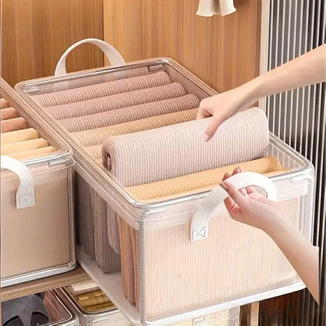 21248 Transparent foldable cloth organizer 26l | Steel Frame Wardrobe Organizer | Foldable Clothes Storage for cloth, toy, blanket | Foldable Non Woven Wardrobe Organizer Clothes Container