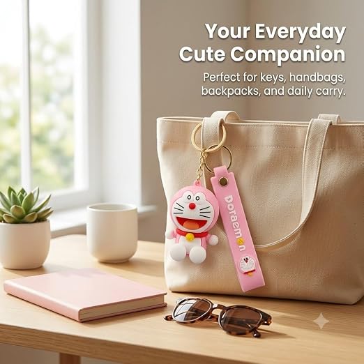 21328 Silicone Keychain Doraemon with Strap Cute Anime Keyring Bag Charm for Car, Bike, Backpacks Gift Kids Boy Girls