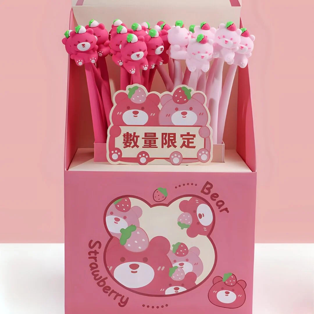 KK-7244 Strawberry Bear Gel Pen – Silicone Gel Pen for Smooth Writing with Cute Topper