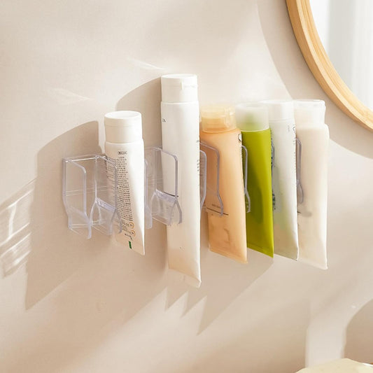 21374 Wall Mounted Cosmetic Organizer, 4-Grid Storage Caddy for Bathroom, No-Drill Plastic Storage Rack for Skincare, Toothpaste, Hand Cream, Stationery