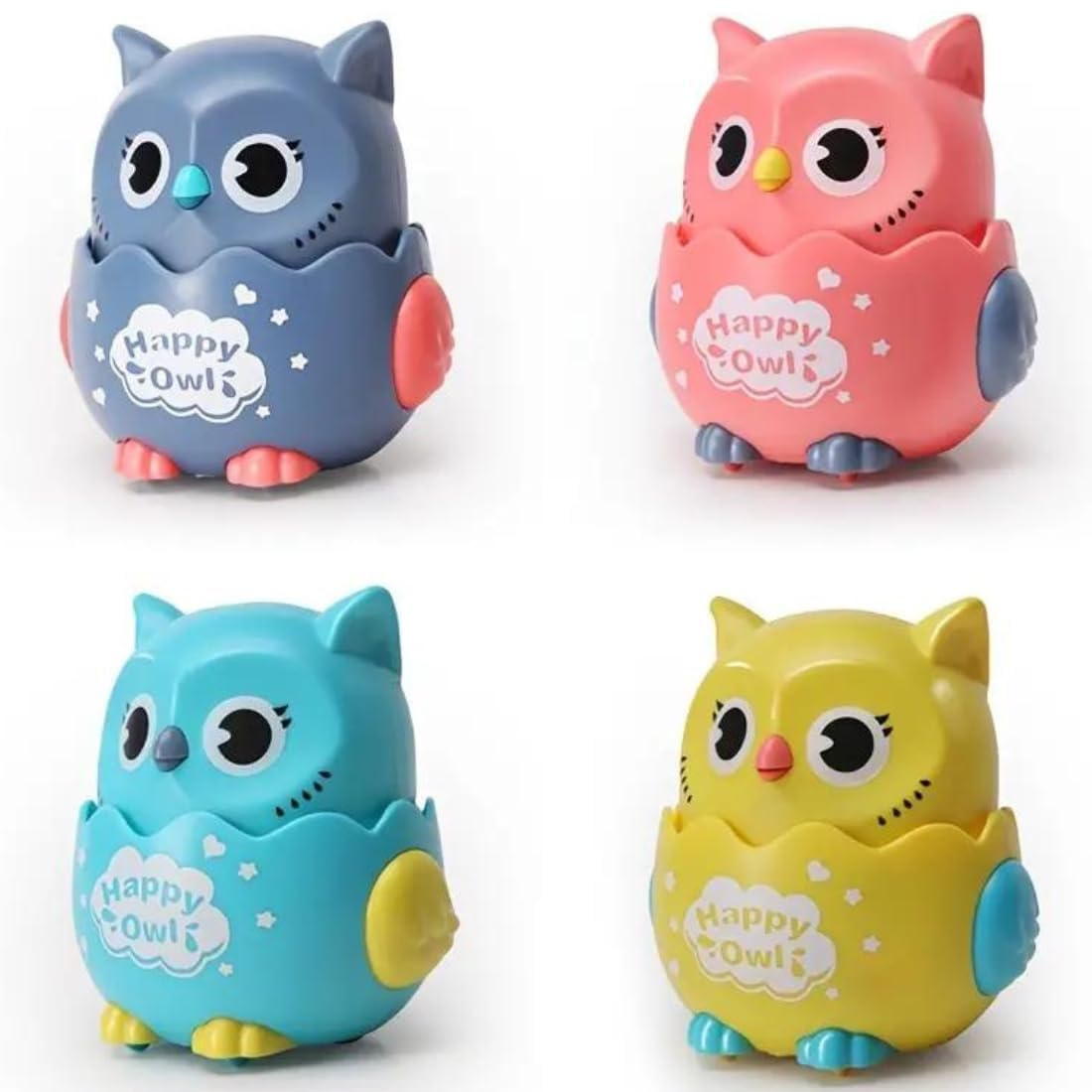 20325 Happy Owl Press and Go Owl Toys, Educational Crawling Toy for Kids Random Colours