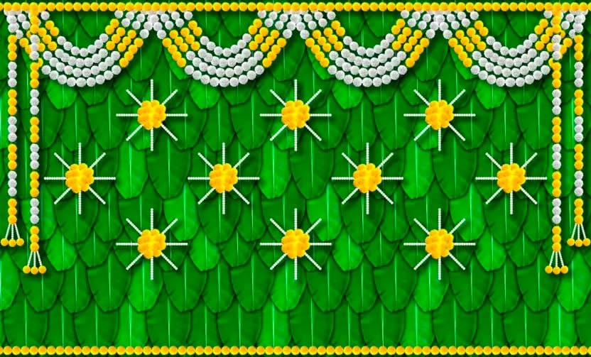 PJD-334 Banana Leaf Design Backdrop Decoration Pooja Cloth (5 * 8 FT) (Banana 6)