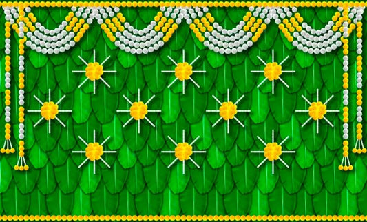 PJD-334 Banana Leaf Design Backdrop Decoration Pooja Cloth (5 * 8 FT) (Banana 6)