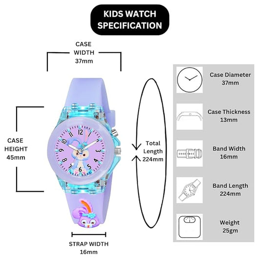 20433 Kids Edition 3D Cartoon Analog Watch with Lights for Girls and boys |7 Color Glowing Disco Light Watch for Kids