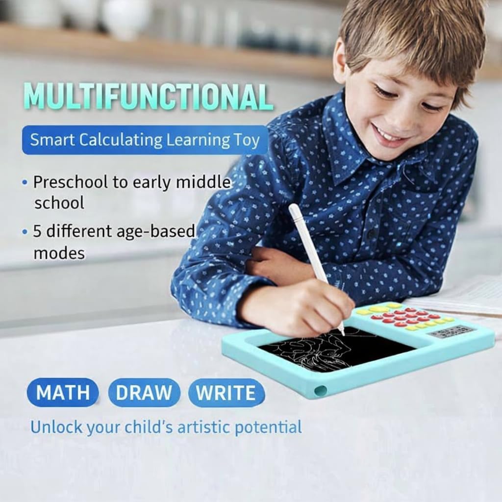 BB-20 Rechargeable Early Education 2 in-1 Montessori Electric Math Calculator Toy Tablet with LCD Screen for Kids, Children, Toddler Maths Learning & Training Machine {Pink/ Blue}