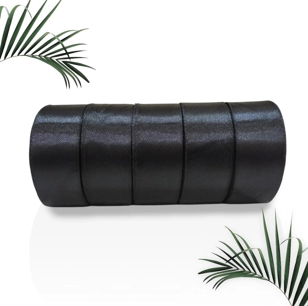 20037 Satin Dark Black Ribbon 1 Inch 10mtr Each Dark Black Satin Ribbon (Pack of 5)