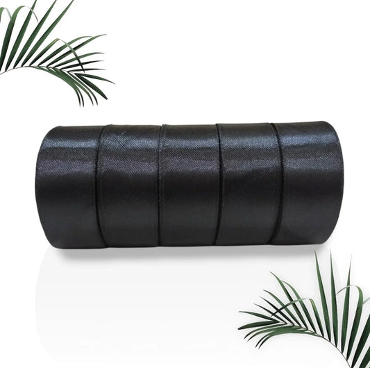 20037 Satin Dark Black Ribbon 1 Inch 10mtr Each Dark Black Satin Ribbon (Pack of 5)