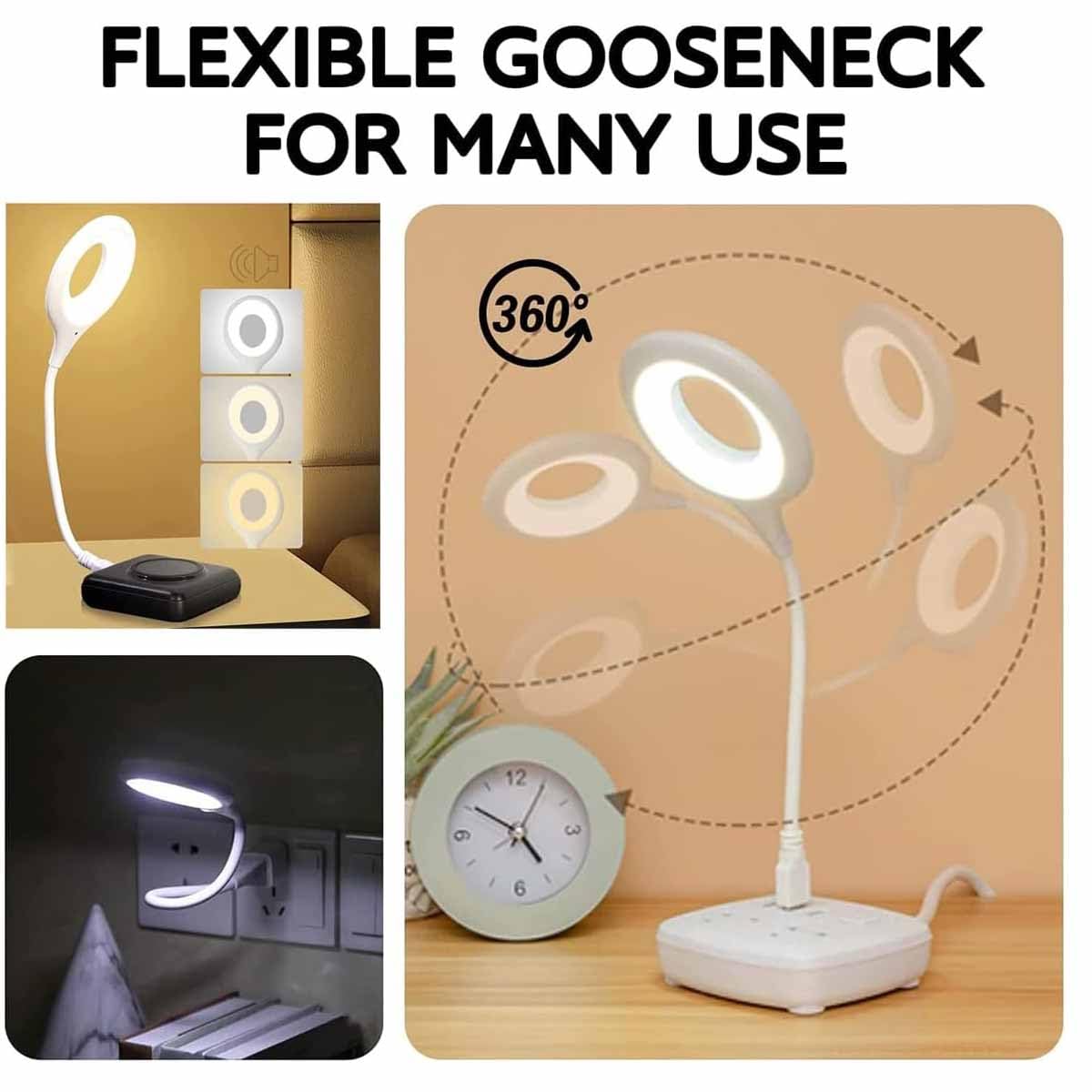 10339 Voice Control Light LED Desk Lamp with 24 LED Beads 2m Sound Control Distance 3 Brightness Levels Multi-Directional Curve LED Beads Smart Home USB Voice Reading Light