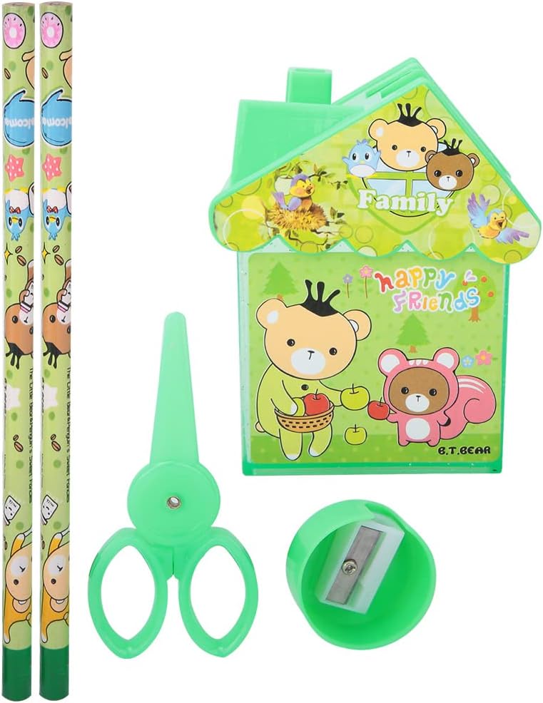 20745 Pen Holder, Cartoon Small House Shape Pencil Stand with Scissors Pencil Ruler Sharpener Desk Pen Organiser Kids Stationery {Random Color}