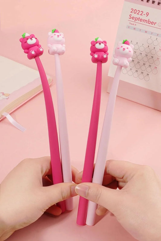 KK-7244 Strawberry Bear Gel Pen – Silicone Gel Pen for Smooth Writing with Cute Topper