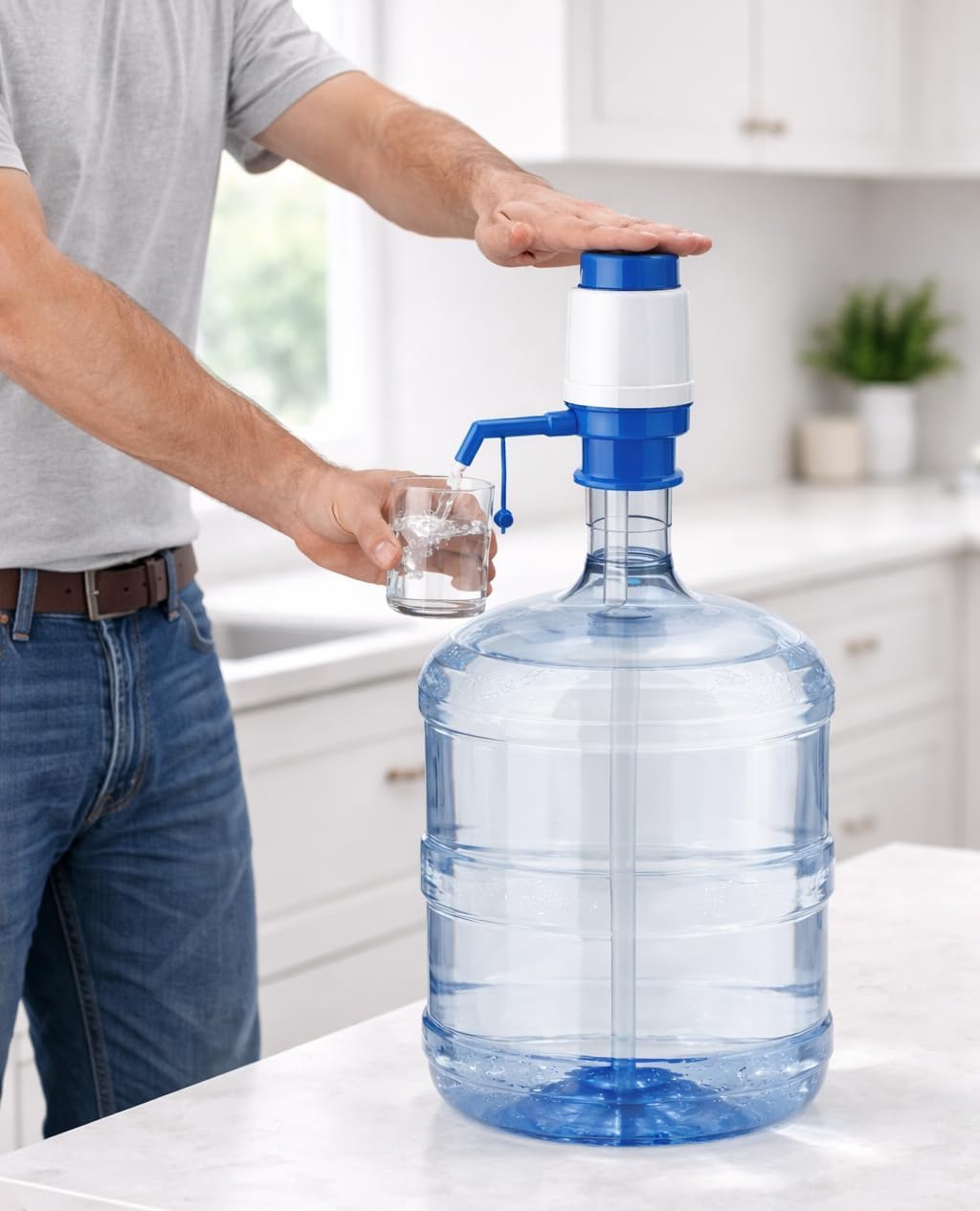 20715  Drinking Water Pump Dispenser for 20 to 25 Litre Bottles | Hand Press Plastic Water Can Pump for Home Office Camping | Easy Fit Vacuum Action Water Dispenser