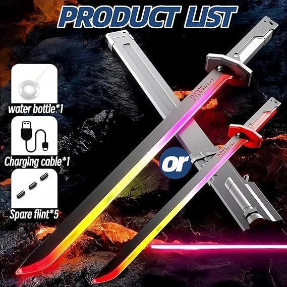 001 Sparkblade LED Talwar Sword 31.5 Inch Rechargeable Anime Cosplay Toy Sword with Spark Smoke Effect for Boys, Girls and Anime Lovers
