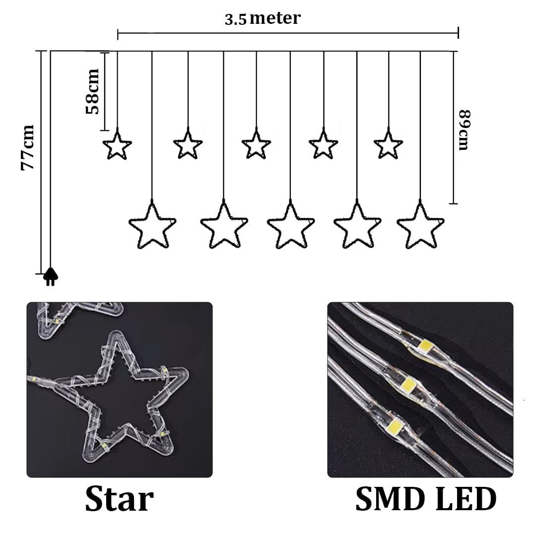 TL-772 Diwali Star Light with 5 Big and 5 Small Stars Sights for Home Decor Curtain LED Star Light for Home Decoration Star Lights for Festivals Led Light (Golden)
