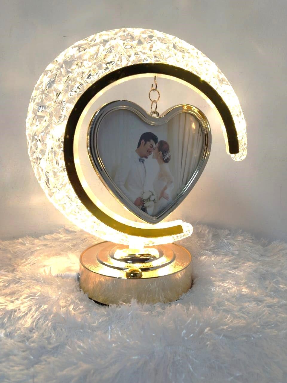 20119 LED Half Moon Crystal Lamp Heart Photo Frame for Birthday, Anniversary & Wedding Gift Table Lamp, Night Lamp