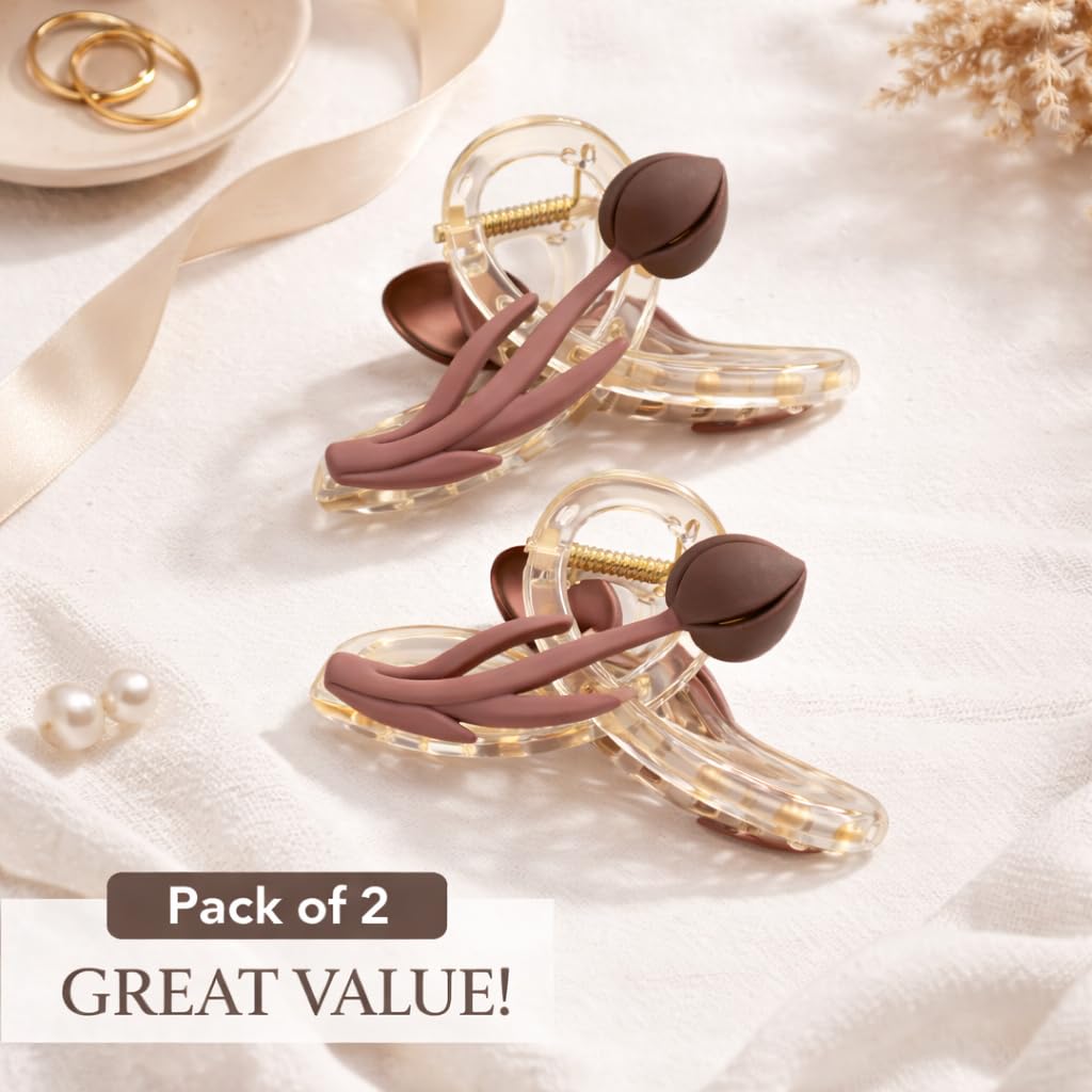 20962 {pack of 12} Floral Hair Claw Clip for Women, Transparent Acrylic Clutcher with Strong Grip, Matte Tulip Design