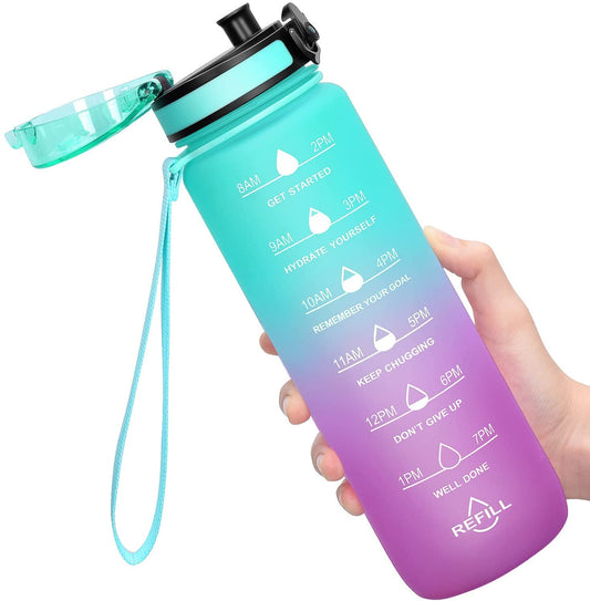 20518 Motivational Water Bottles with Times to Drink & Straw, Leakproof BPA Free Water Bottle Daily for Fitness, Gym and Outdoor Sports