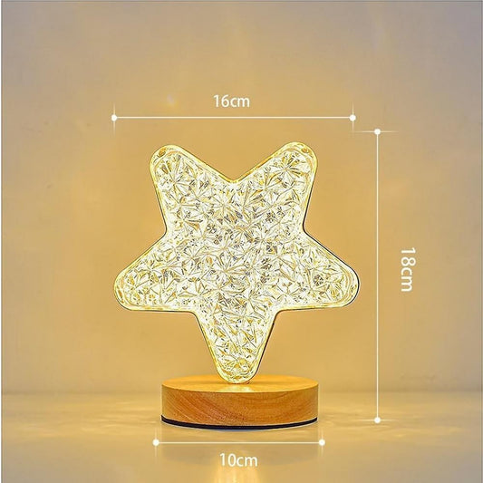 C-128 Crystal Heart / Star Shaped Decorative Light | LED Night Lamp for Bedroom, Living Room & Home Décor