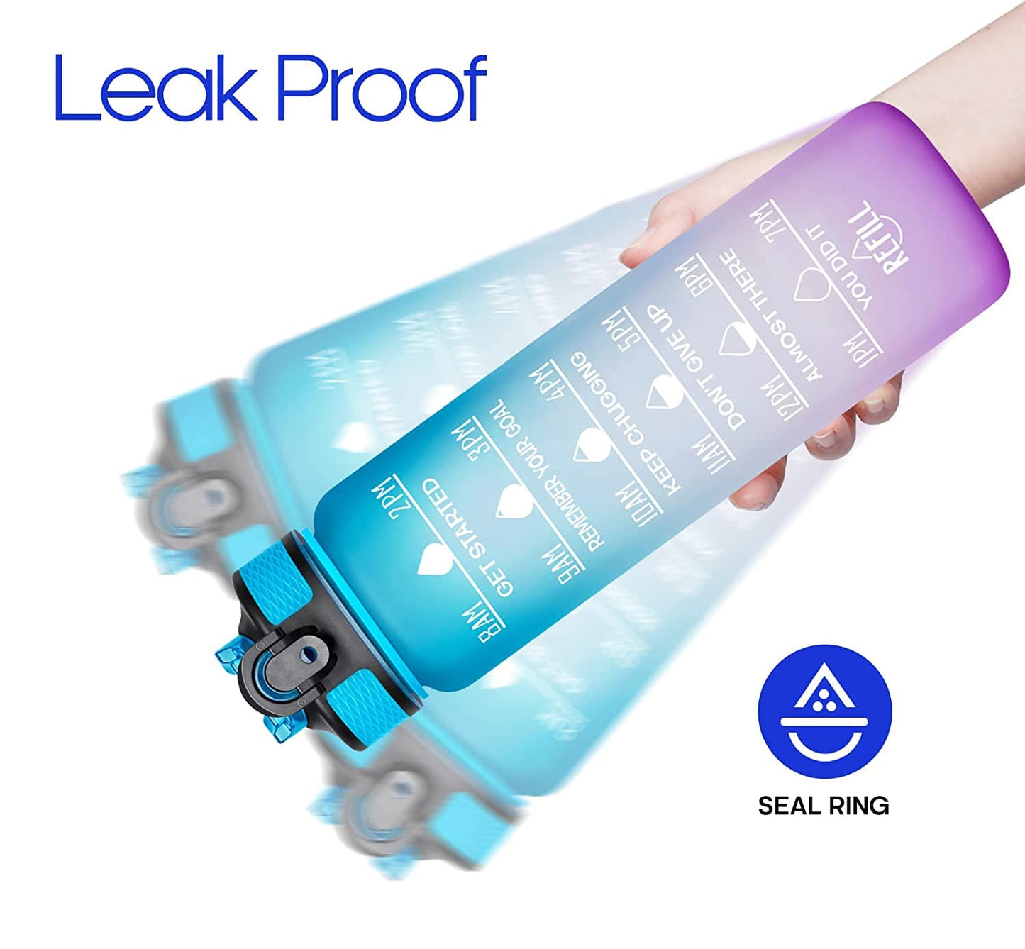20518 Motivational Water Bottles with Times to Drink & Straw, Leakproof BPA Free Water Bottle Daily for Fitness, Gym and Outdoor Sports