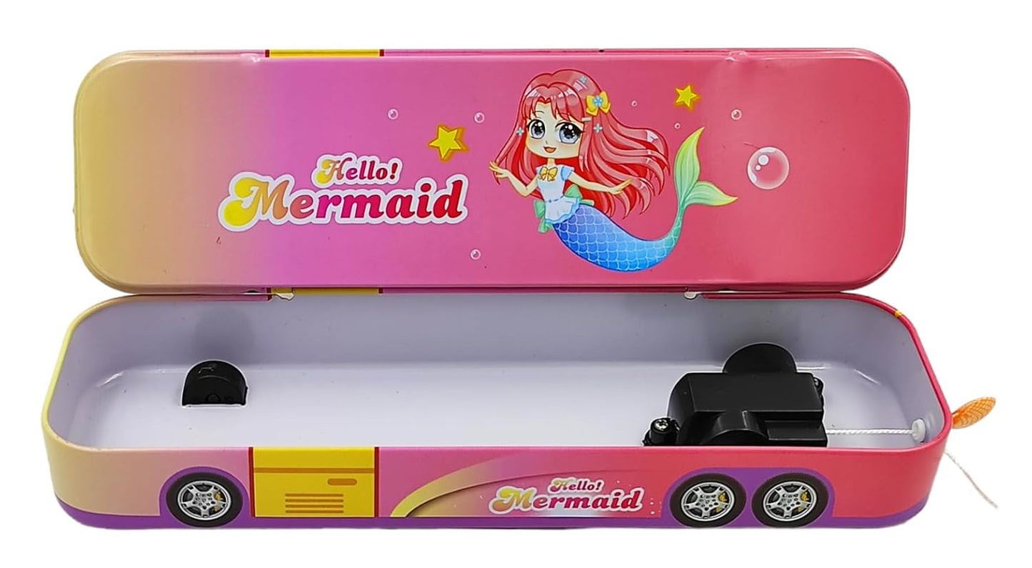 B-567-28 Random Design School Bus Metal Pencil Box for Kids