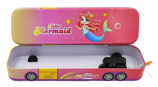 B-567-28 Random Design School Bus Metal Pencil Box for Kids