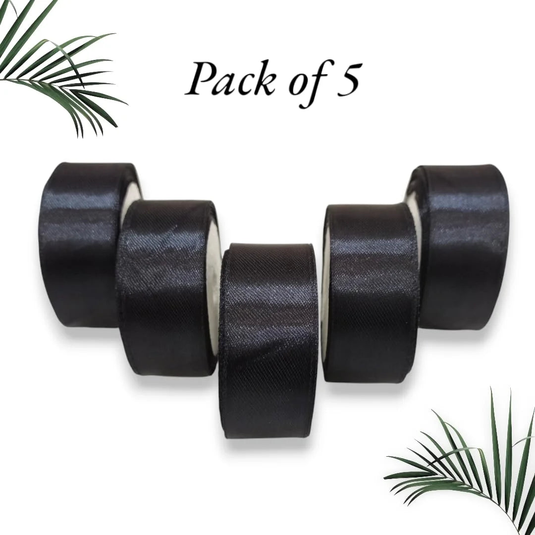 20037 Satin Dark Black Ribbon 1 Inch 10mtr Each Dark Black Satin Ribbon (Pack of 5)