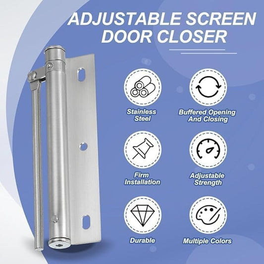 20735 Adjustable Automatic Door Closer for Home & Office, Spring Loaded Silent Door Closer with 4-Level Speed Control, Stainless Steel Auto Door Closer for Wooden