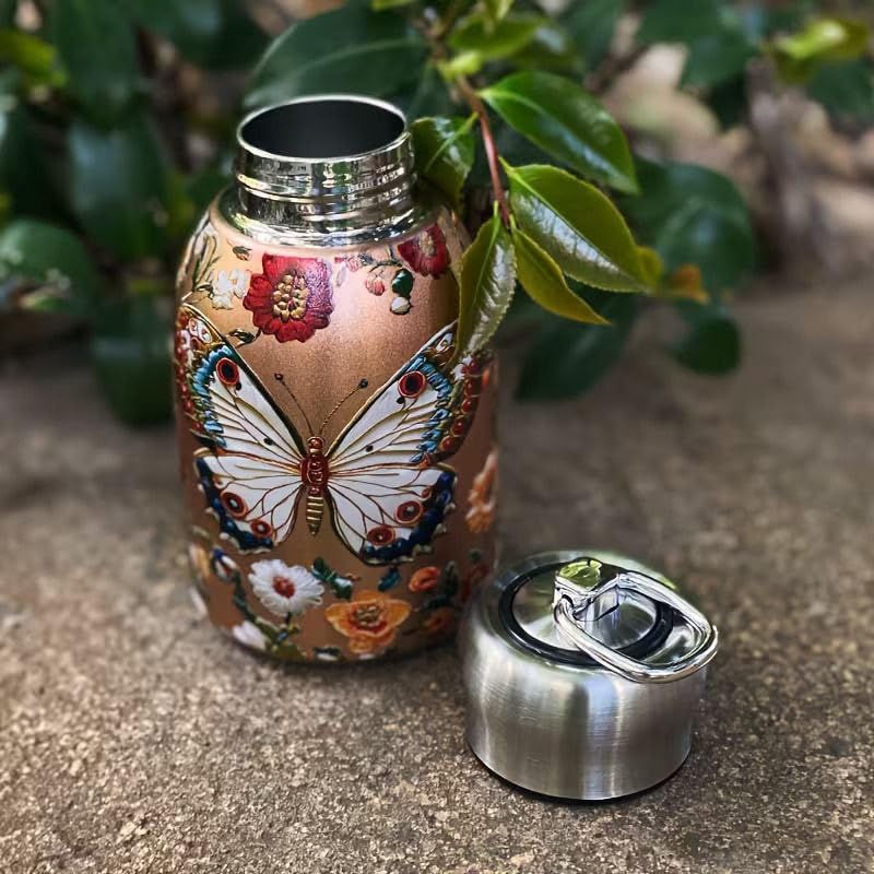 20568 Stainless Steel Small Water Bottle 300ML, Stylish & Portable Mini Insulated Thermos Cup, Butterfly Pattern Water Bottle for Vacuum Flask Hot & Cold Drinks for Gym