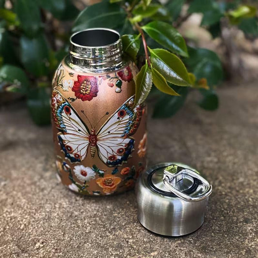20568 Stainless Steel Small Water Bottle 300ML, Stylish & Portable Mini Insulated Thermos Cup, Butterfly Pattern Water Bottle for Vacuum Flask Hot & Cold Drinks for Gym