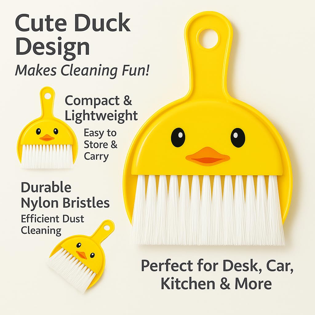 20451 Mini Broom and Dustpan Set – Compact Handheld Sweeper for Car, Desk, Table & Office – Durable Plastic, Soft Bristles, Hanging Loop – Portable & Kid-Friendly (Yellow
