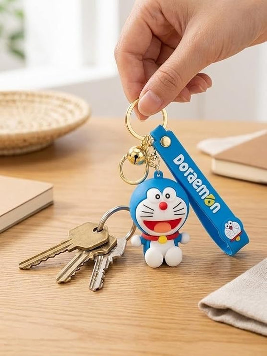 21326  3D Doraemon Silicone Keychain with Strap | Cute Anime Keyring & Bag Charm for Car, Bike, Backpacks | Gift for Kids, Boys, and Girls