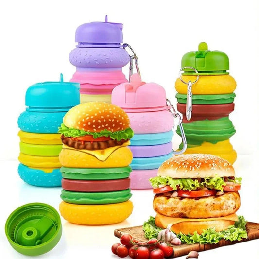 9057 Silicone Burger Shape Water Bottle BPA-Free 600 ML Water Bottle for School, Travel ,Trekking, Picnic (Random Design)