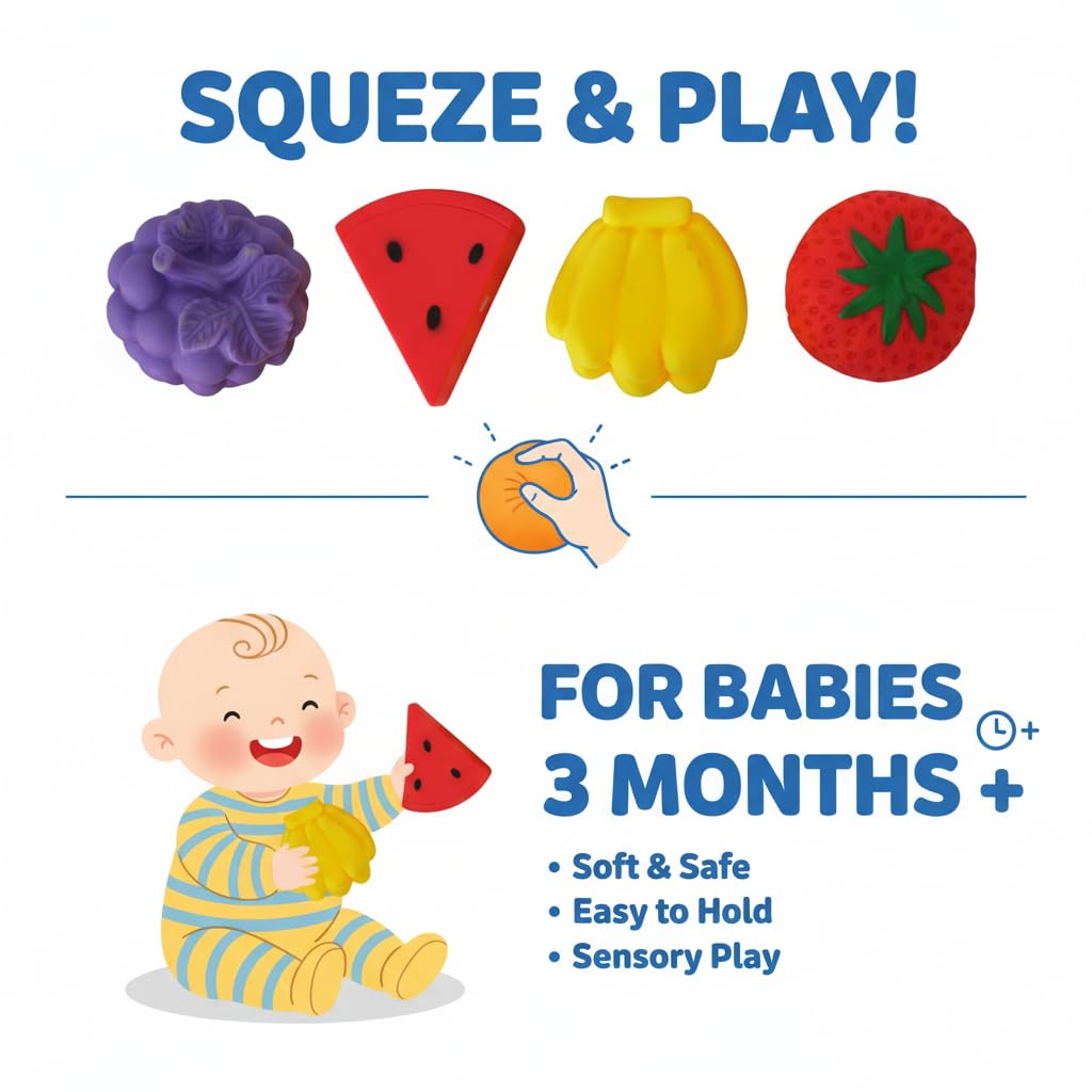 SPV 067 Fruit Toys for Kids | Soft Squishy Sensory Food Toy Set for Babies 6–24 Months | Educational Fine Motor Skill Fruits & Vegetables Playset for Boys & Girls