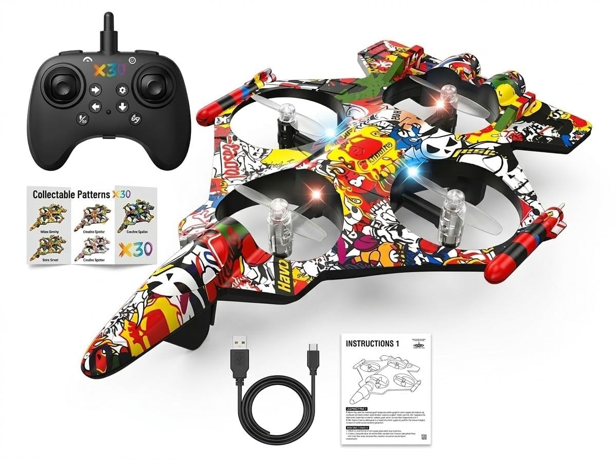 20972 X30 RC Fighter Plane with Remote Control, 360 Degree Rotation, Rechargeable Battery, One Click Take-Off, Fighter Jet Design with LED Lights
