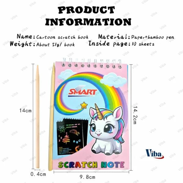1014-8 Scratch Notebook for Kids (8 Pages, 14 x 10 cm) | Magic Scratch Art Book with Wooden Stylus