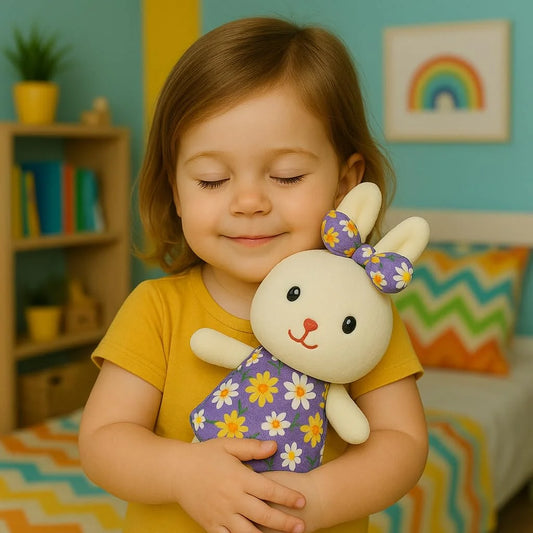 11248 Plush Bunny Stuffed Animal Toy with Floral Dress & Bow – Soft Cuddly Rabbit Doll for Kids {Size 26*13 Cm}