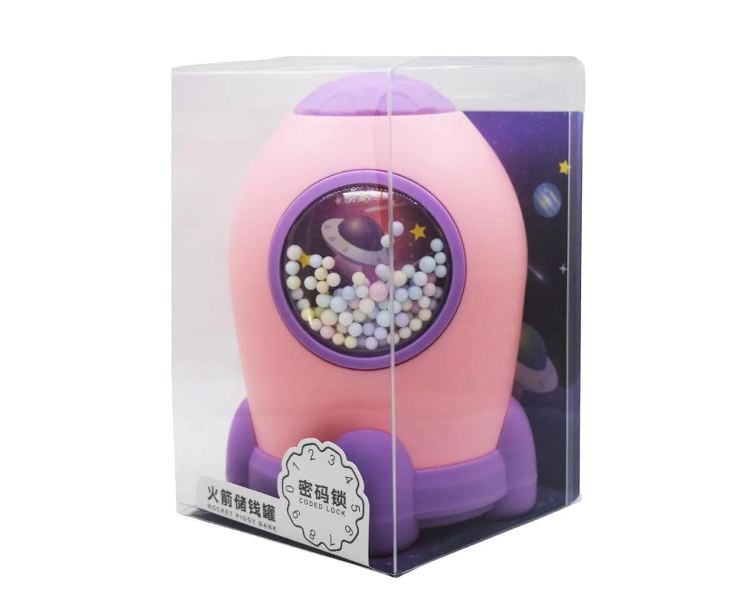 S-271 Space Theme Rocket Shape Gullak Money Bank with Number Code Lock