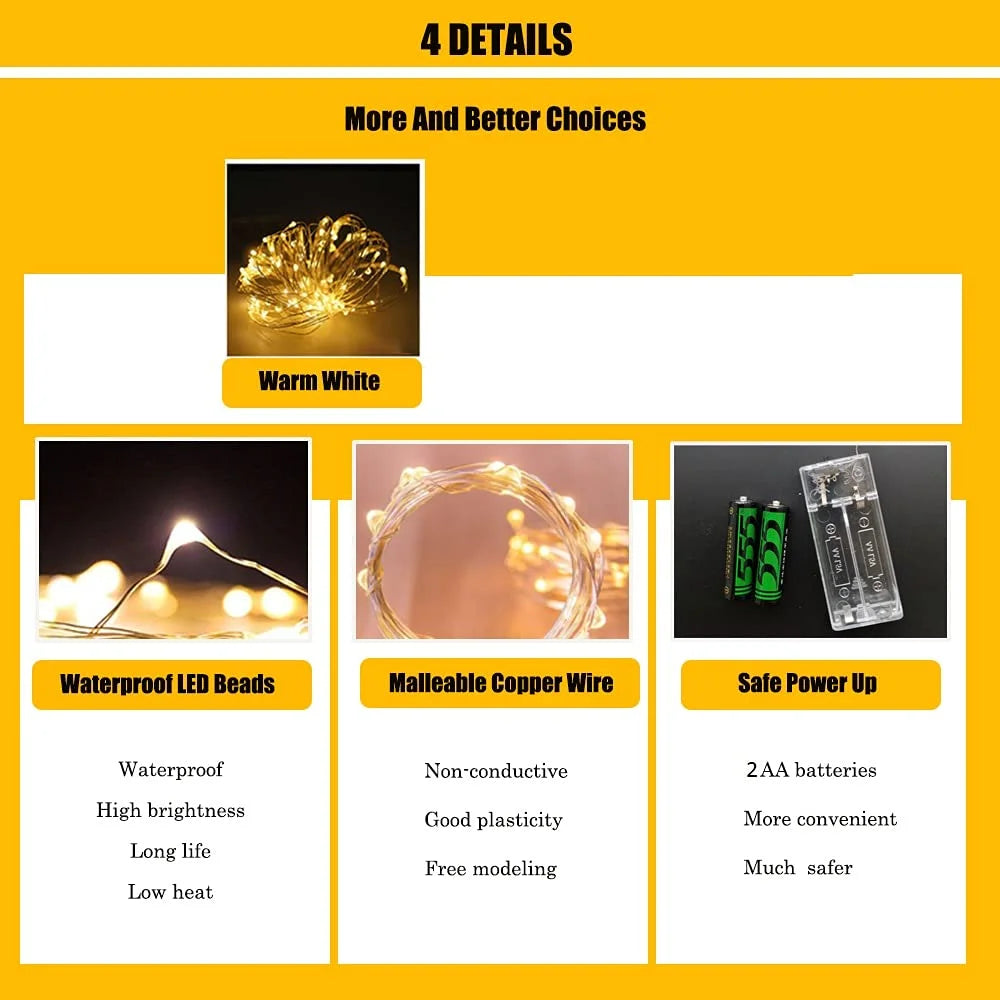 20150 5 Meter LED light Fairy Lights AAA-Battery Operated Golden color