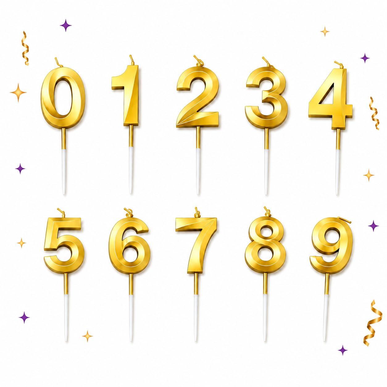 21147 {Pack of 12} Number 8 Birthday Cake Candle, Gold, Shiny Metallic Finish, 4.5cm, Perfect for Any Occasion