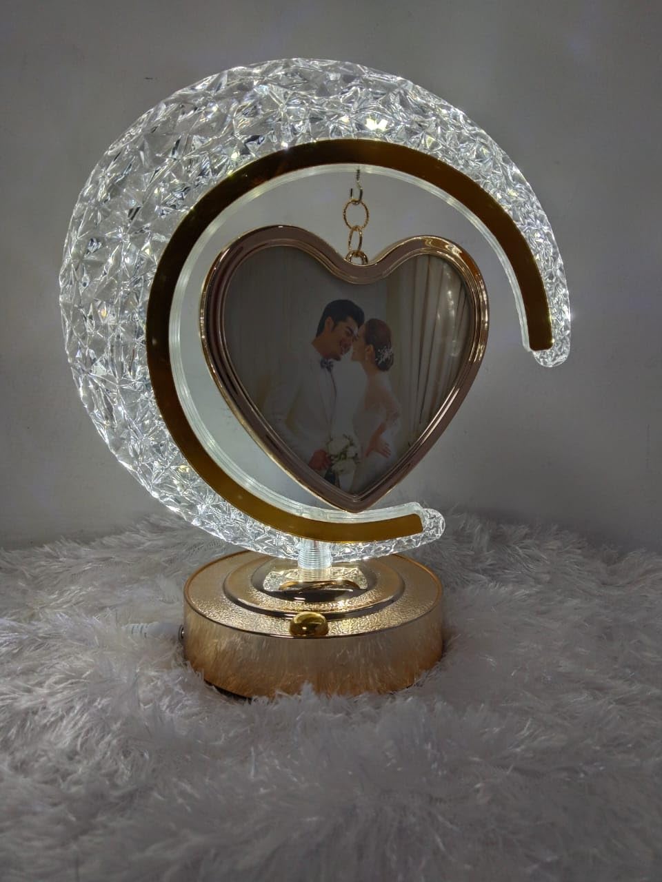 20119 LED Half Moon Crystal Lamp Heart Photo Frame for Birthday, Anniversary & Wedding Gift Table Lamp, Night Lamp