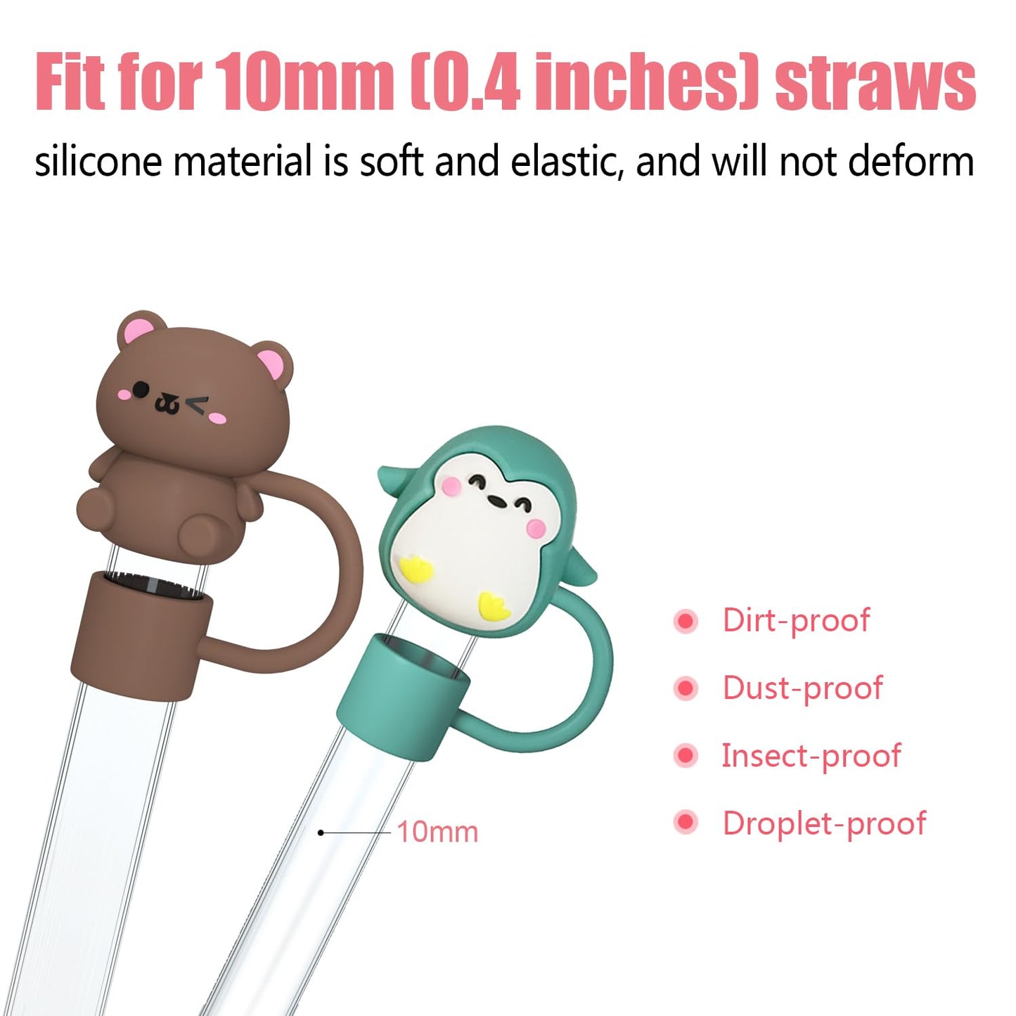 20774 Animal Cute Straw Cover Cap for Stanley Cup, Silicone Straw Topper for 30&40 Oz Stanley Tumbler with Handle {Random Color}