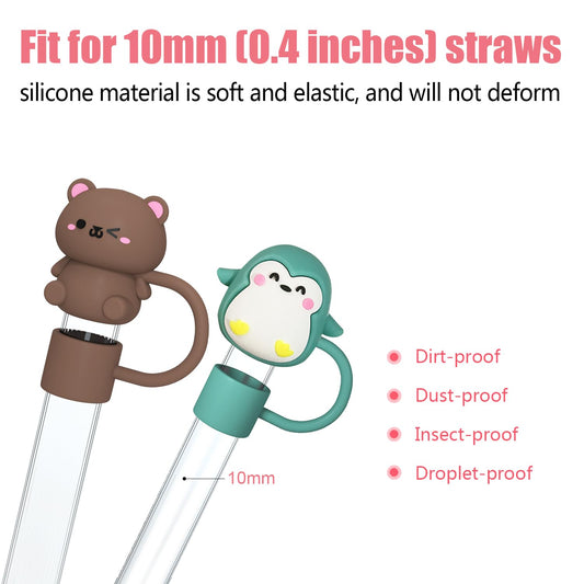 20774 Animal Cute Straw Cover Cap for Stanley Cup, Silicone Straw Topper for 30&40 Oz Stanley Tumbler with Handle {Random Color}