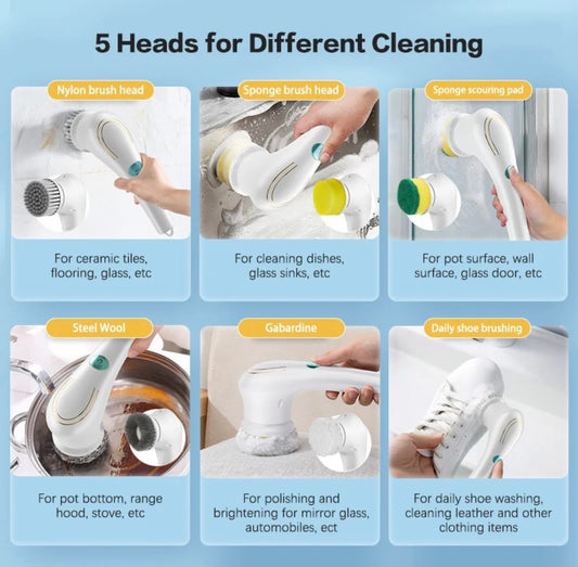 20134 Electric 5 in 1 Spin Scrubber, Handheld Portable Electric Spin Cleaning Brush for Multi-Use Multipurpose Dish, Pots, Wall, Kitchen, Shoe, Car, Surfaces.